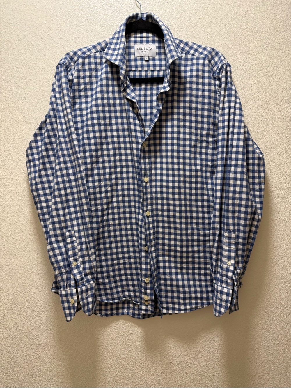 Ledbury Men's Blue and White Check Cotton Button-Down Shirt